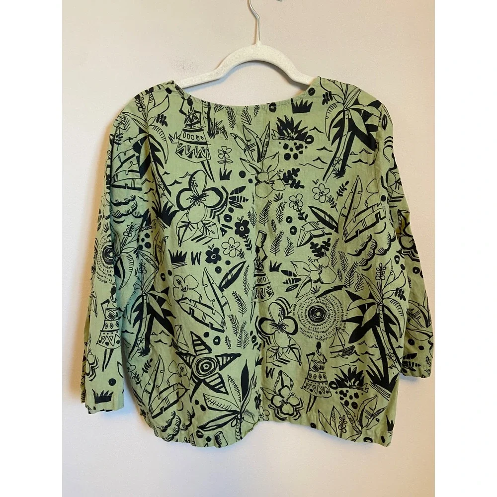 Hot Cotton Linen Cotton Blend Abstract Print Round Neck Top XL - Picture 6 of 6